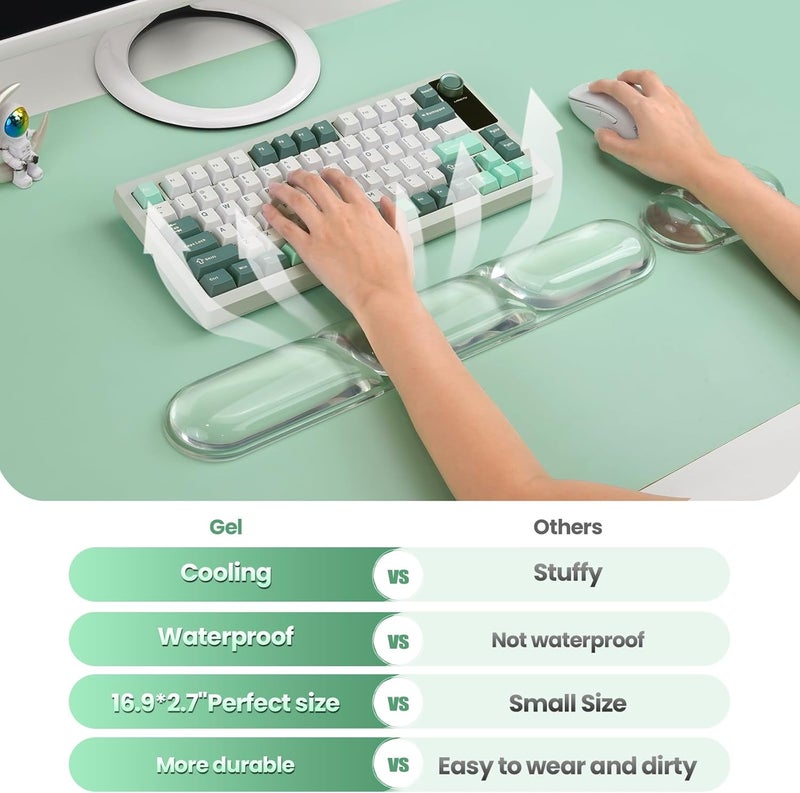 TECKNET Clear Gel Wrist Rest for Computer Keyboard, Ergonomic Gel Keyboard Wrist Rest Set for Typing Pain Relief, Comfortable Silicone Wrist Support Pad for Office/Computer/Laptop/Gaming, Transparent - Image 4